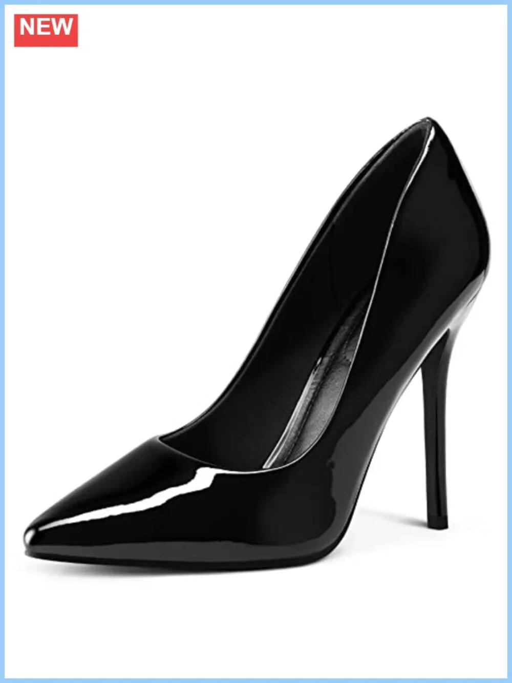 Women's 4 Inch Stiletto Heel Pointed Toe PU Leather Slip On Pumps
